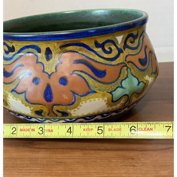 Vtg 1924 Gouda Holland "Beek" Signed Handpainted Pottery Bowl Planter 7" x 3.5" - Picture 6 of 10